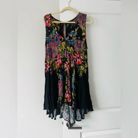 Free People Floral High-Low Skirt - Black and Multicolor - Picture 4 of 10